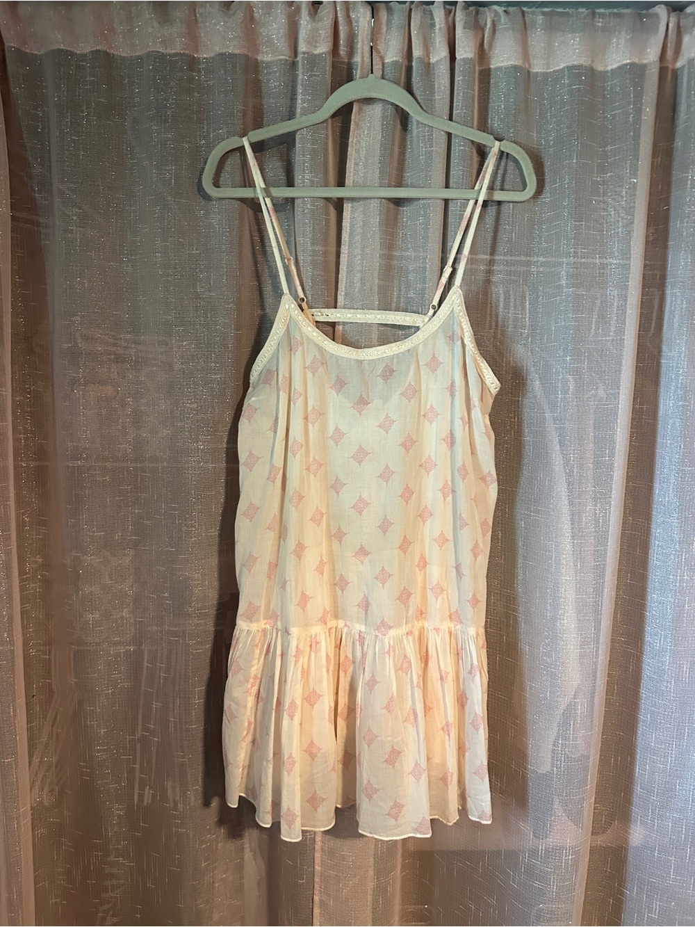 Light Pink Diamond-Print Slip Dress with Ruffle Hem